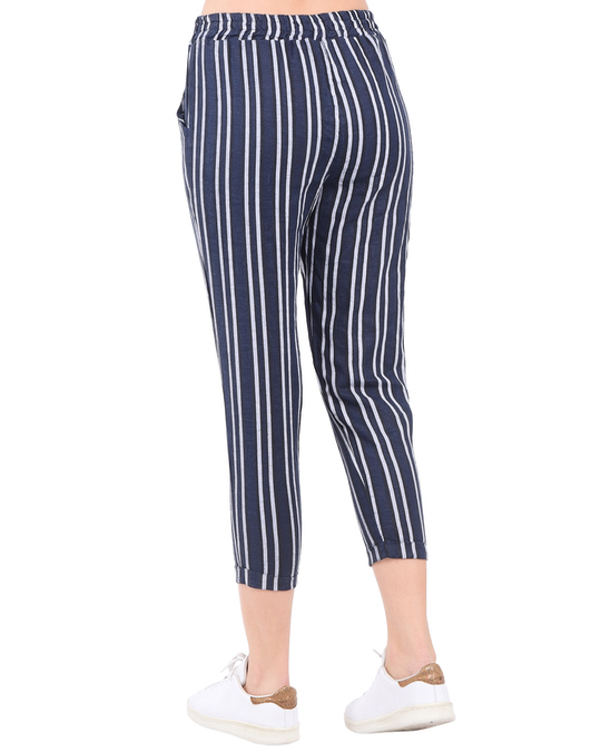 Le Jardin du Lin Stripped Slim Fit Cropped Pant With Pockets And Elastic Waistband