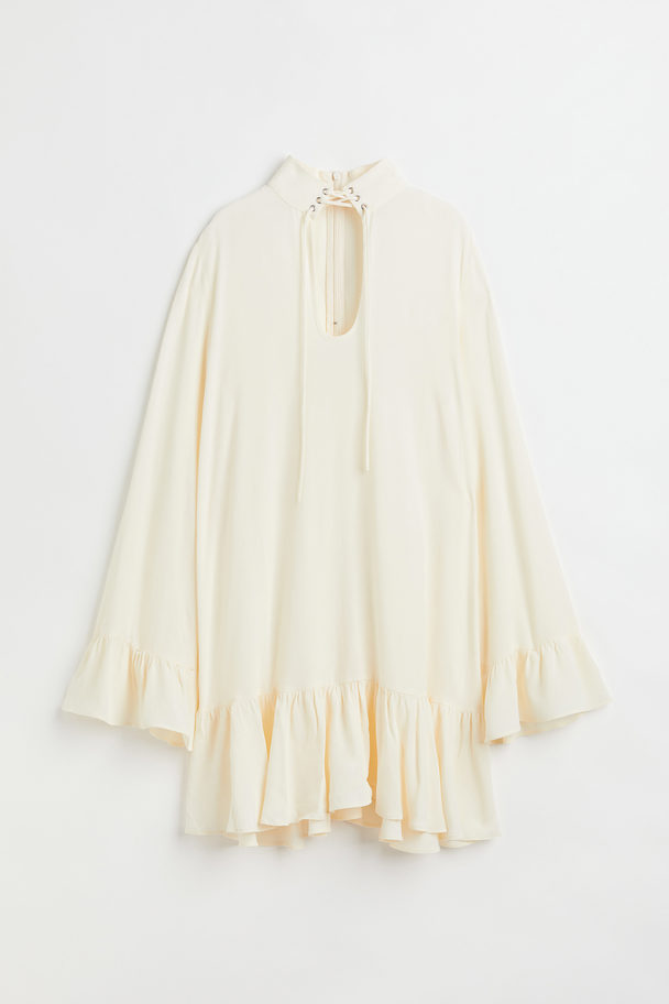 H&M Short Lacing-detail Dress Cream