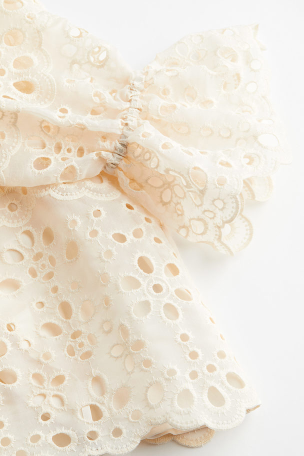 H&M Jurk Met Broderie Anglaise Roomwit