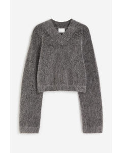 Cropped Mohair-blend Jumper Dark Grey