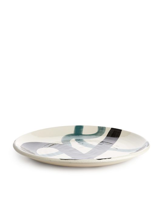 Arket Terracotta Plate 35 Cm Cream/blue/black