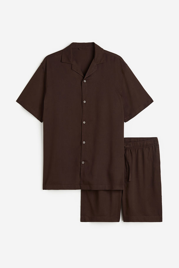 H&M Regular Fit Lyocell Pyjamas Dark Brown