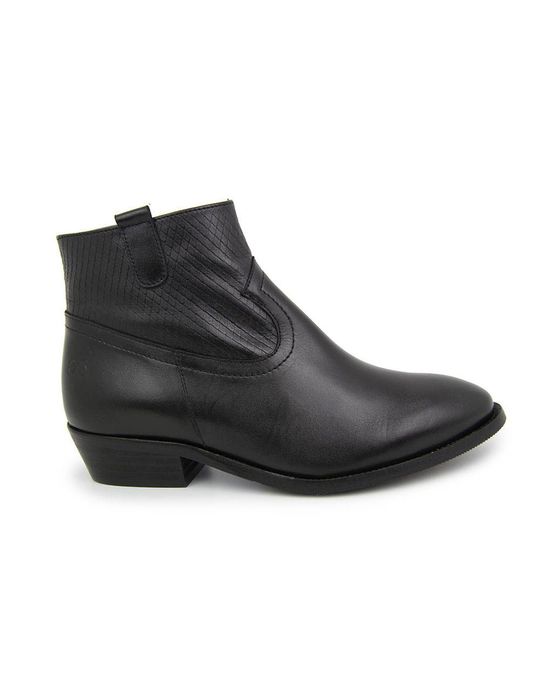 Liberitae Laquita Cowboy Ankle Boot In Black Split Leather