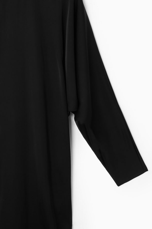 COS Batwing-sleeve Satin Shift Dress Black