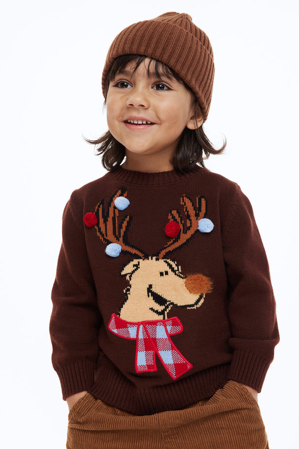 H&M Interactive-motif Jumper Brown/reindeer