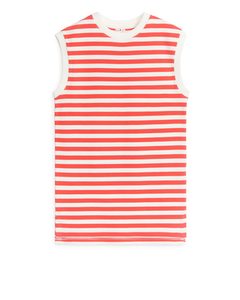 Mouwloze T-shirtjurk Wit/rood
