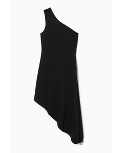 Asymmetric One-shoulder Midi Dress Black