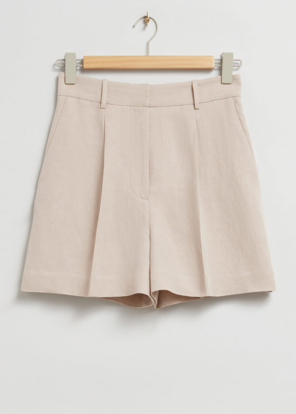& Other Stories Pleated Silk Shorts Dusty Beige