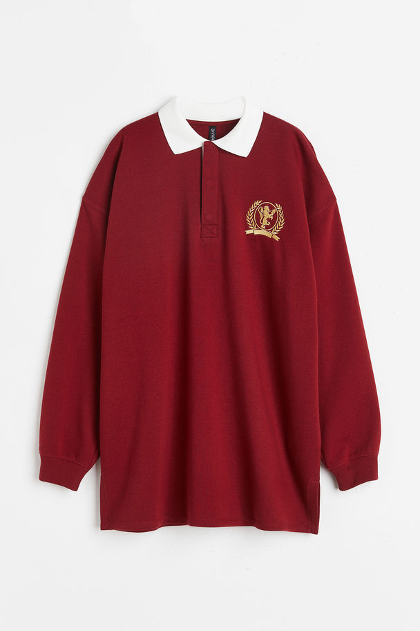 H&M Embroidered Rugby Shirt Dark Red