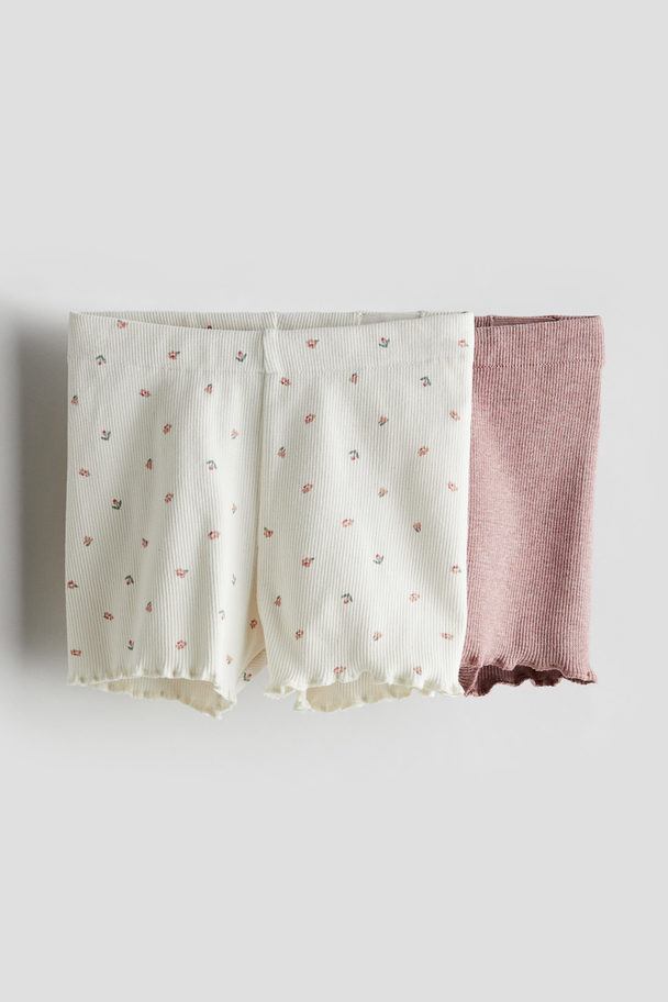 H&M Set Van 2 Geribde Shorts Dusty Roze/bloemen