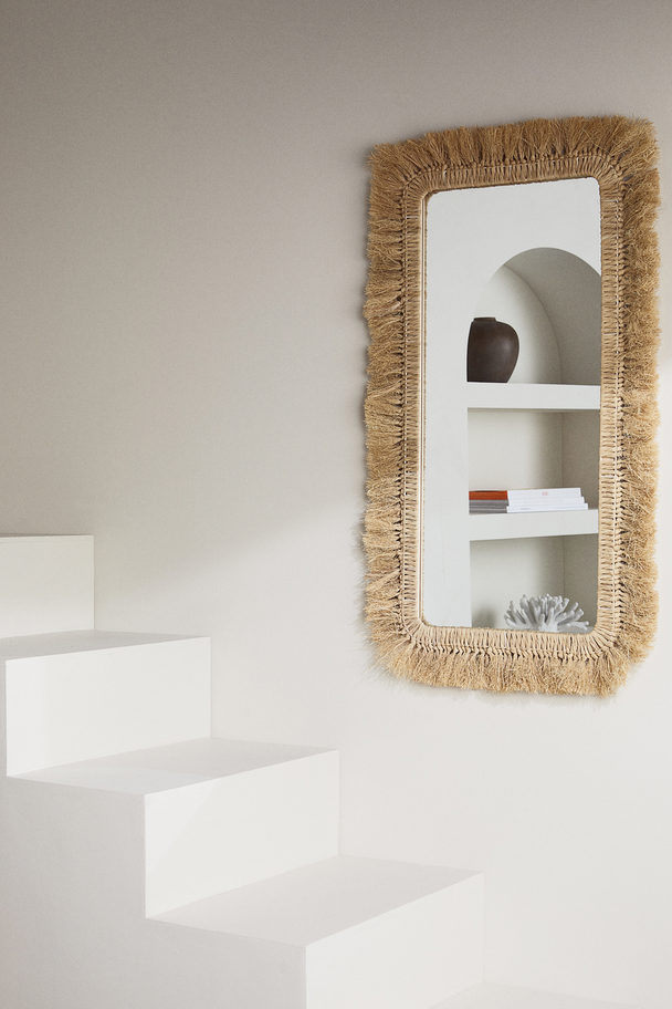 H&M HOME Mirror With A Straw Frame Beige