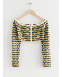 Off-shoulder Rib Knit Cardigan Yellow/white/black