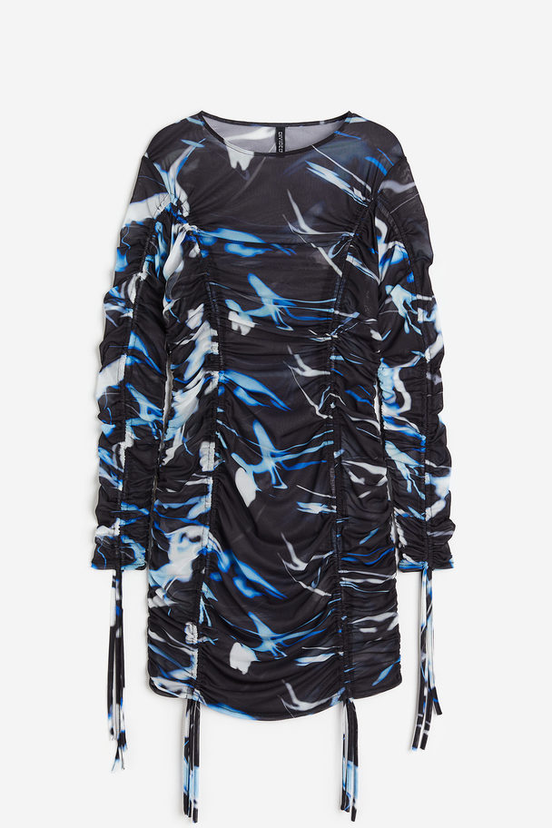 H&M Drawstring-detail Mesh Dress Black/patterned