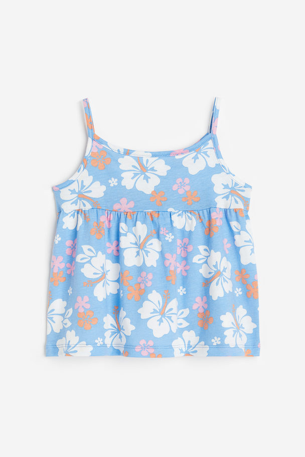 H&M Cotton Strappy Top Light Blue/hibiscus