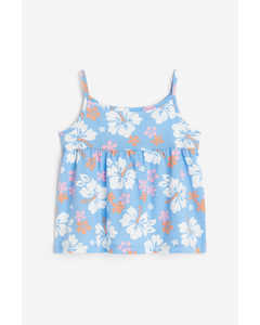 Cotton Strappy Top Light Blue/hibiscus