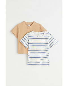 2-pack Cotton T-shirts Powder Beige/striped