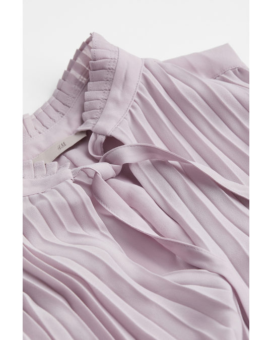 H&M Tie-detail Pleated Dress Light Purple