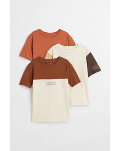 Set Van 3 Katoenen T-shirts Bruin/blokkleuren
