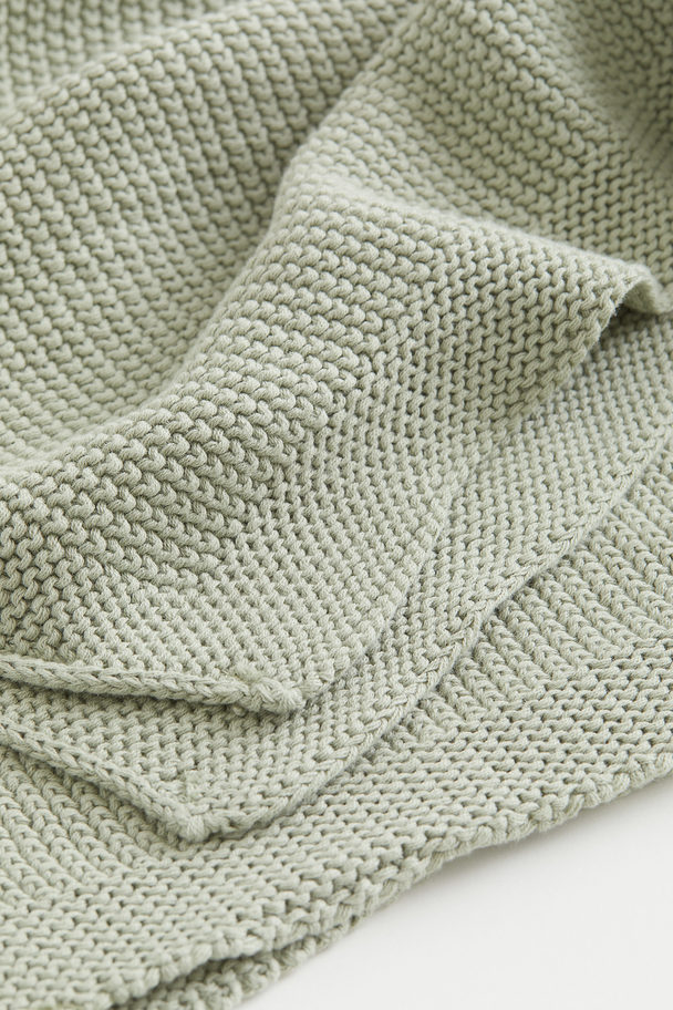H&M HOME Moss-stitched Cotton Blanket Light Green