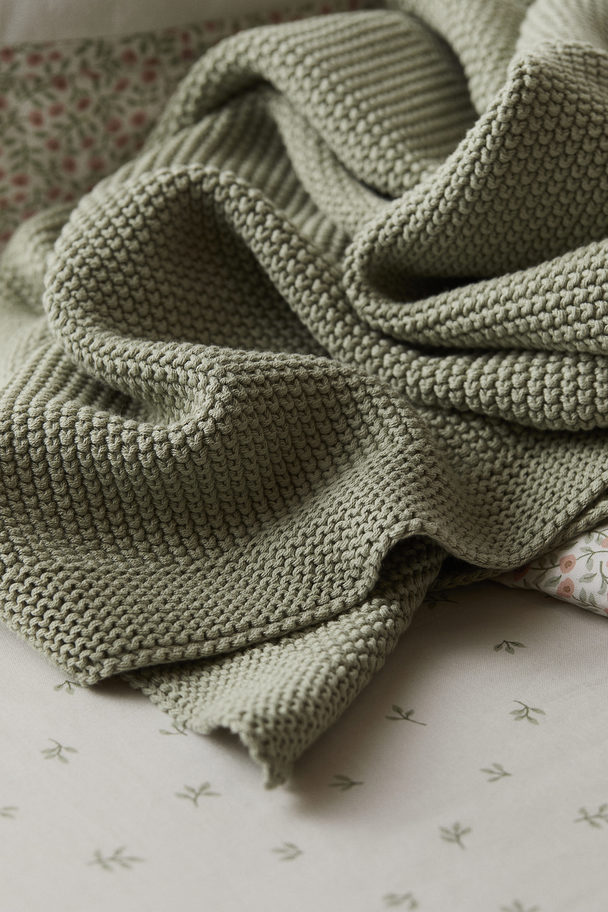 H&M HOME Moss-stitched Cotton Blanket Light Green