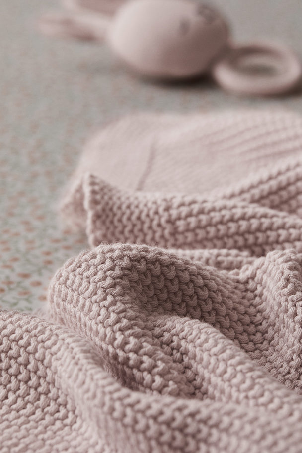 H&M HOME Moss-stitched Cotton Blanket Light Powder Pink