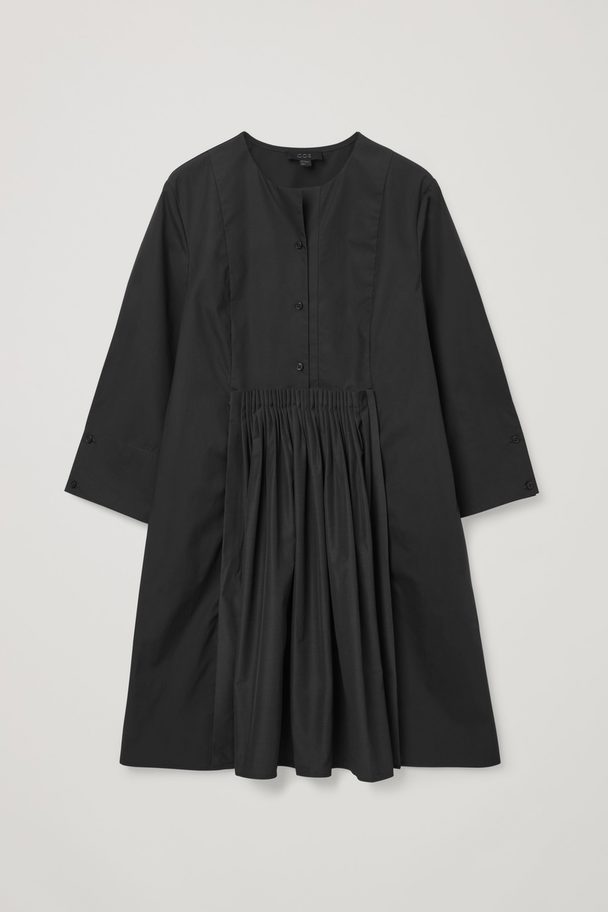 COS Collarless Pleated Shirt Dress Black