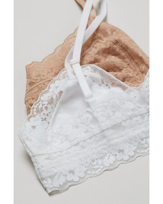 H&M 2-pack Soft Lace Bras White/light Beige