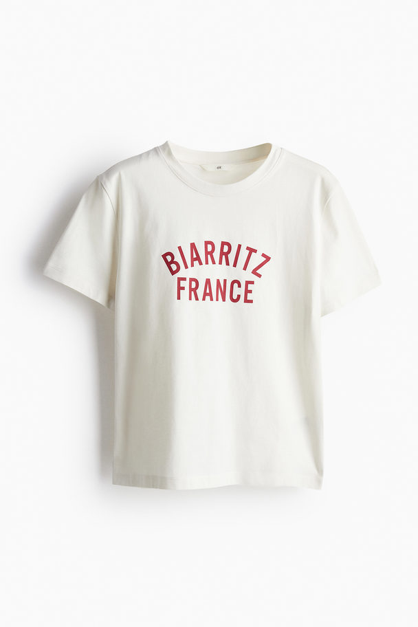 H&M T-shirt Med Tryk Hvid/biarritz
