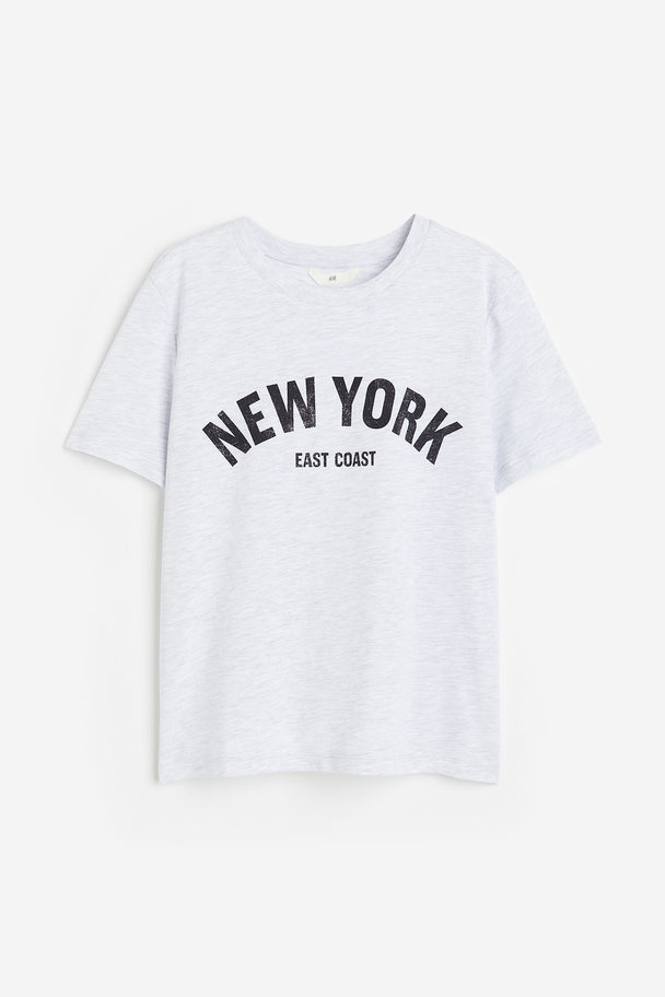 H&M T-Shirt mit Print Hellgraumeliert/New York