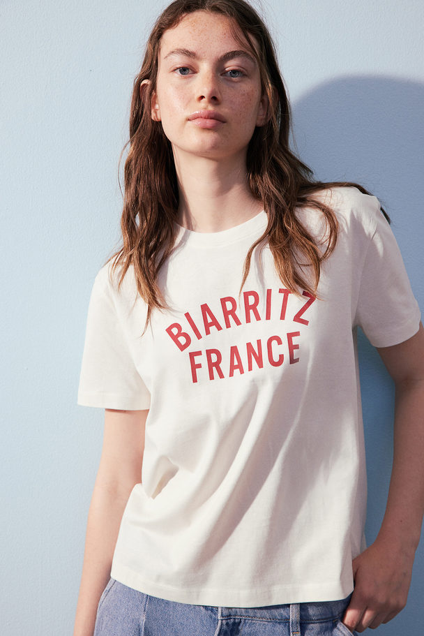 H&M T-shirt Med Tryck Vit/biarritz