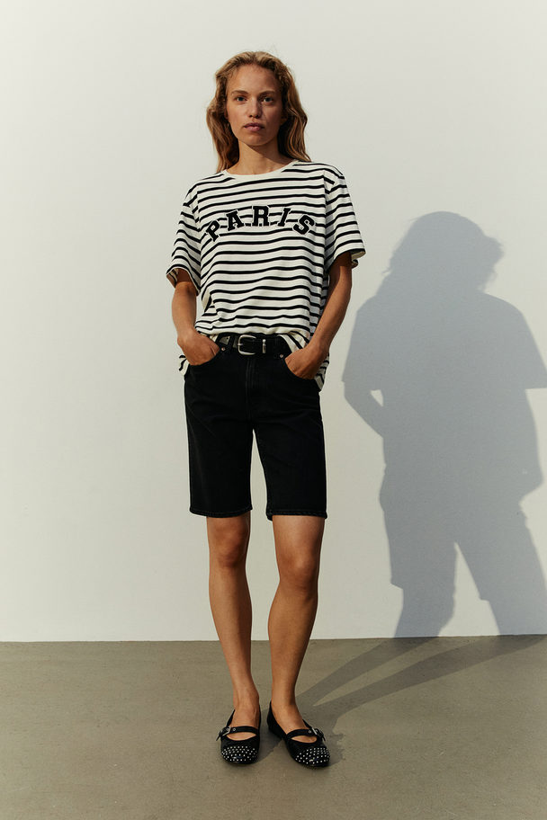 H&M Printed T-shirt Black Striped/paris