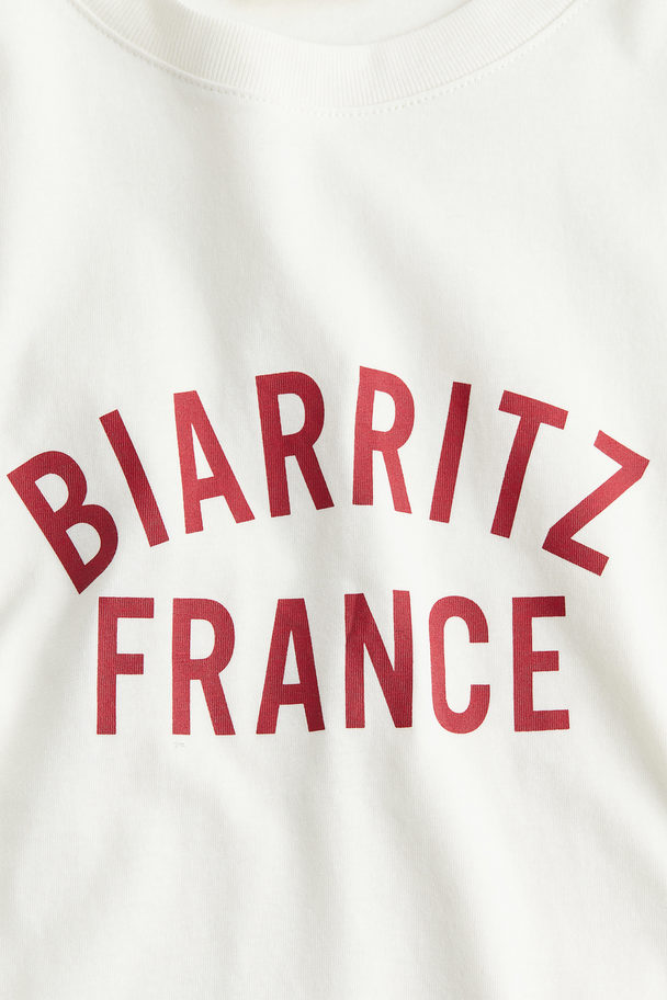 H&M T-shirt Med Tryck Vit/biarritz