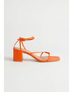 Strappy Heeled Leather Sandals Orange