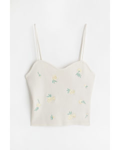 Rib-knit Strappy Top White/flowers