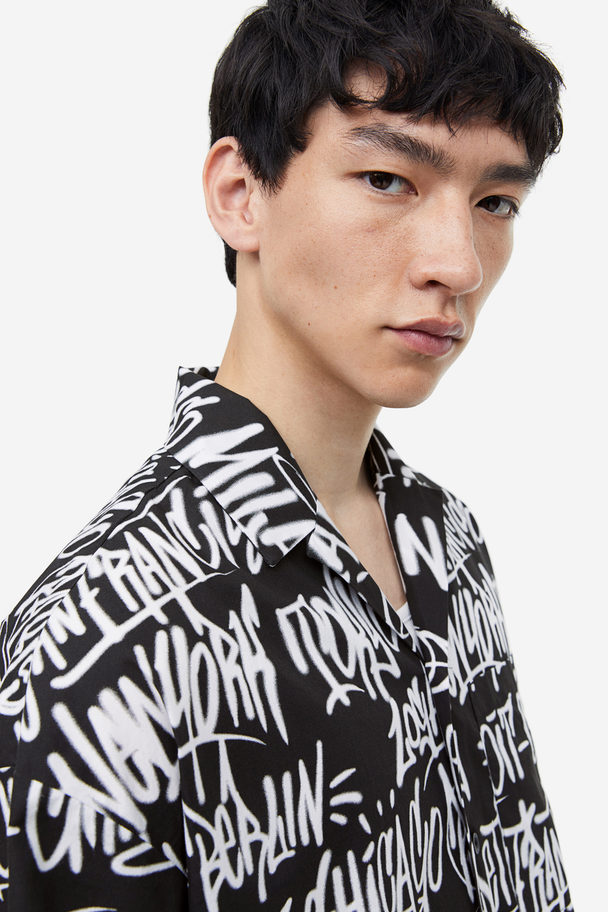 H&M Casual Overhemd Met Dessin - Oversized Fit Zwart/steden