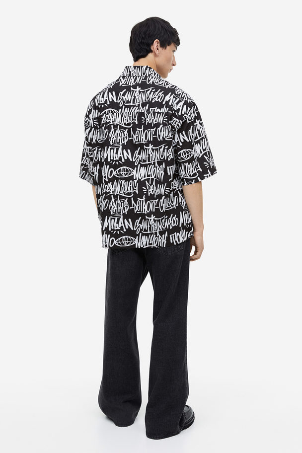 H&M Casual Overhemd Met Dessin - Oversized Fit Zwart/steden
