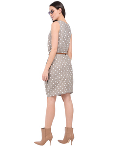 Mid-lenght Round Collar Dress With Pockets And Polka Dots Prints