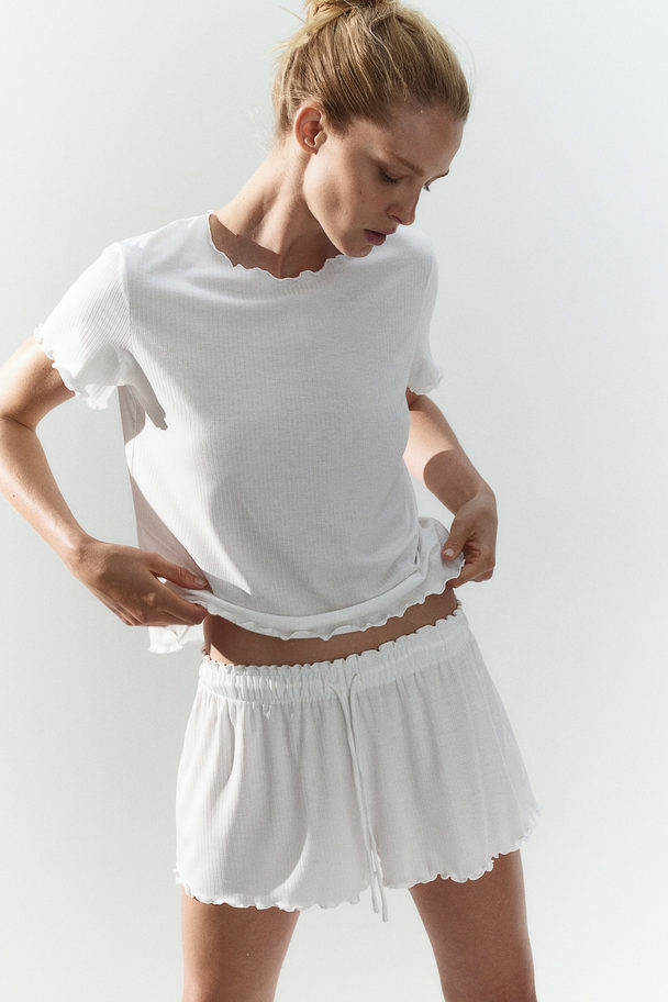 H&M Overlock-detail Ribbed Pyjamas White