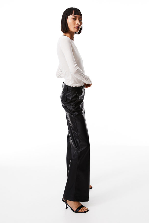 H&M Pantalon Met Coating Zwart