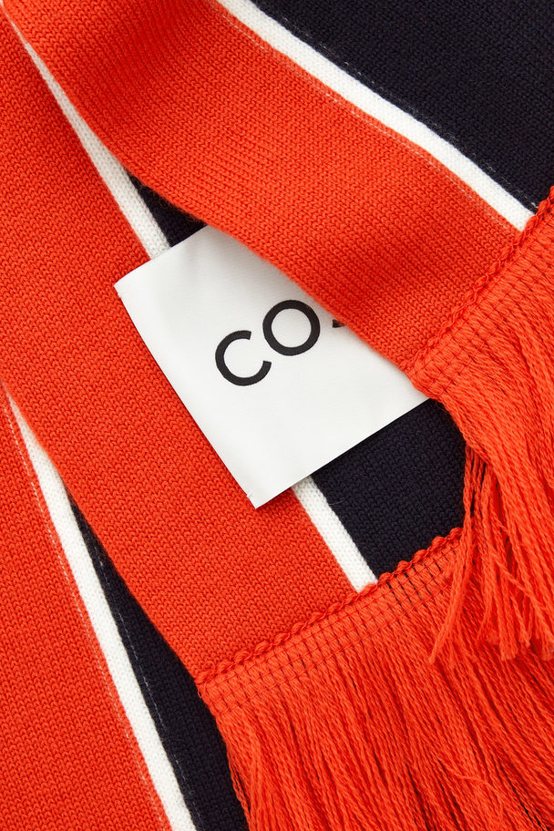 COS Jacquard-knit Wool Football Scarf Orange / Navy