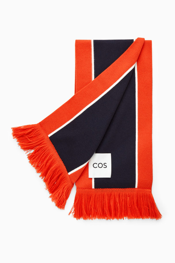 COS Jacquard-knit Wool Football Scarf Orange / Navy