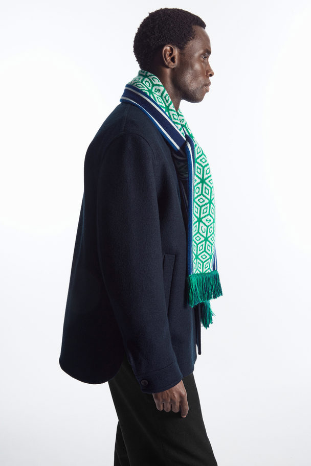COS Jacquard-knit Wool Football Scarf Green / Geometric