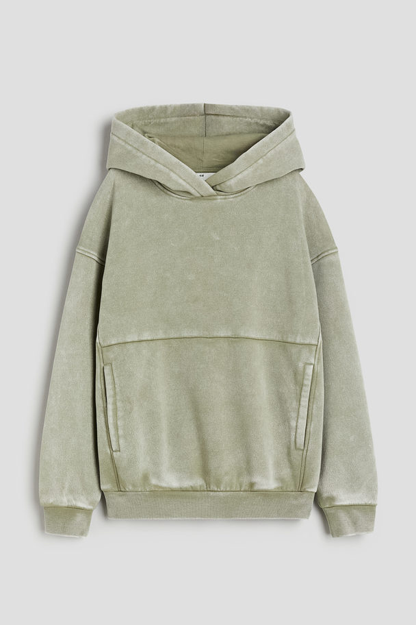 H&M Oversized Hoodie im Washed-Look Ausgewaschenes Khakigrün