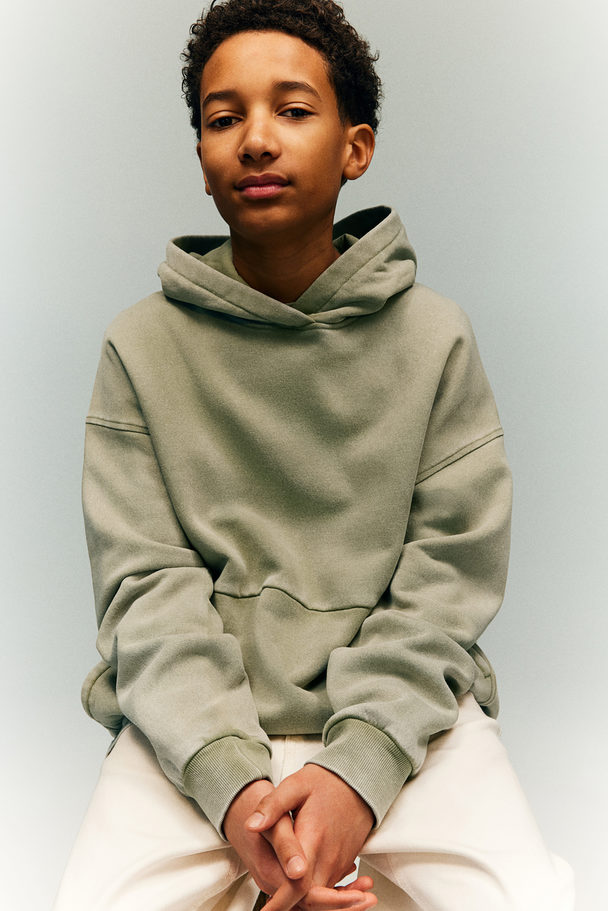 H&M Oversized Washed-look Hoodie Washed Khaki Green