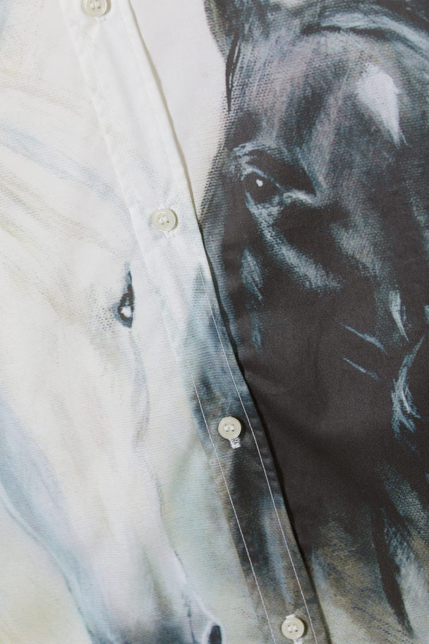 Weekday Oversized Printed Poplin Shirt White & Black Horses