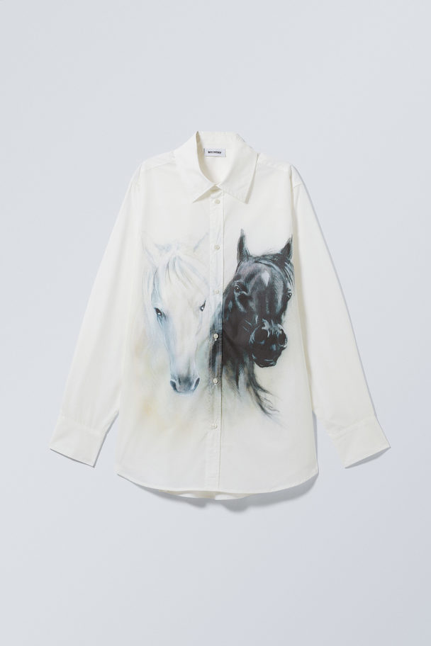 Weekday Oversized Poplin Overhemd Met Print Witte En Zwarte Paarden