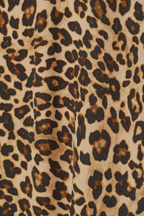 H&M Gesmokte Bluse Beige/Leopardenmuster