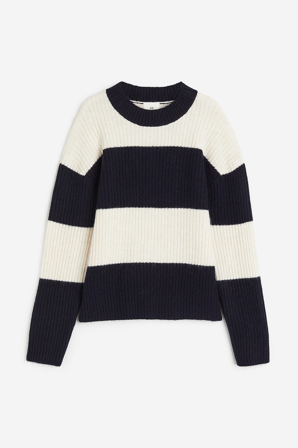 H&M Rib-knit Jumper Navy Blue/striped