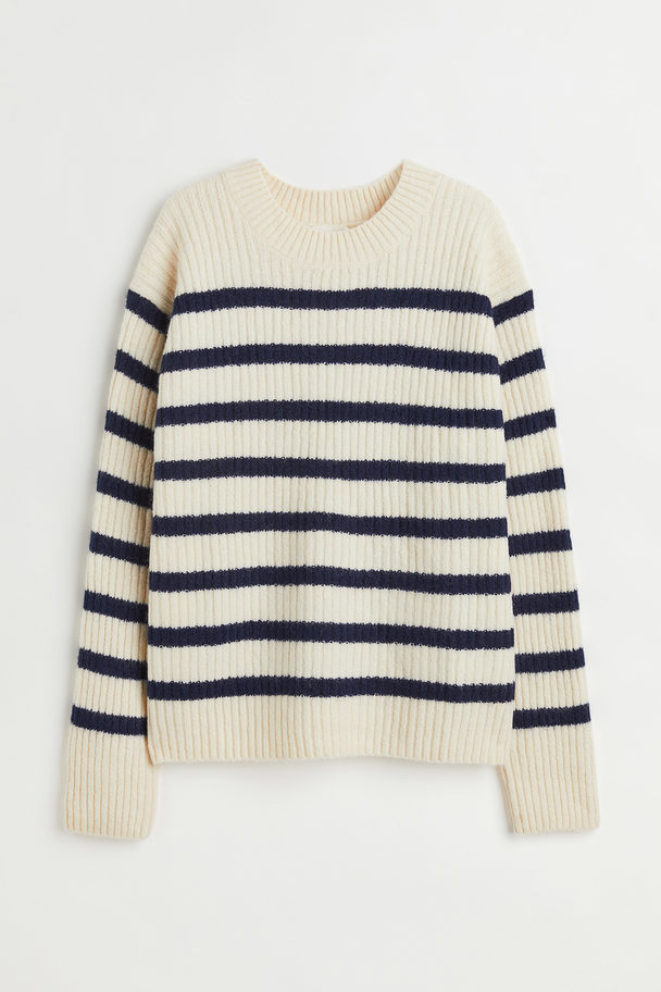H&M Rib-knit Jumper Cream/striped