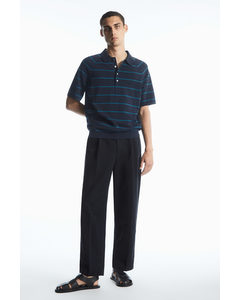 Textured-knit Striped Polo Shirt Navy / Aqua / Striped